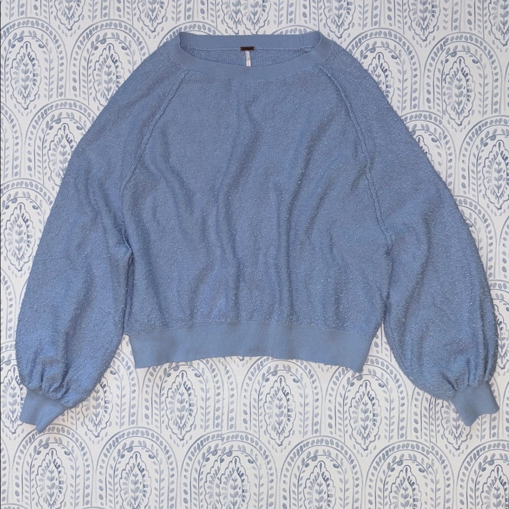 Free People Found My Friend Blue Knit Texture Sweater Pullover Size Small - Picture 4 of 6